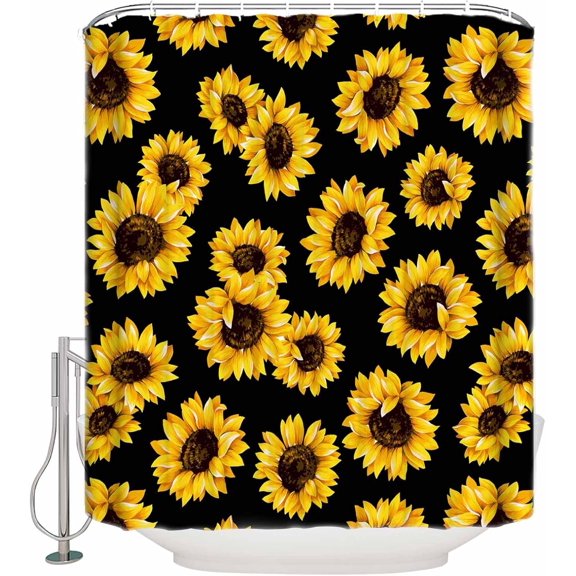 Modern Beautiful Sunflower Shower Curtain Black Background 3D Printed Waterproof Durable Polyester Cloth Add Vibrant Nature to Your Bathroom Decor Ideal for a Bright and Cheerful Bath Space (36"x72)