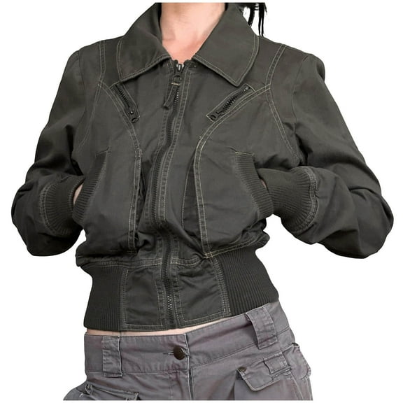 Rutainlusire Womens Cinched Waist Lapel Workwear Jacket 2025 Fall Winter Waist-fitting Vintage Workwear Jacket