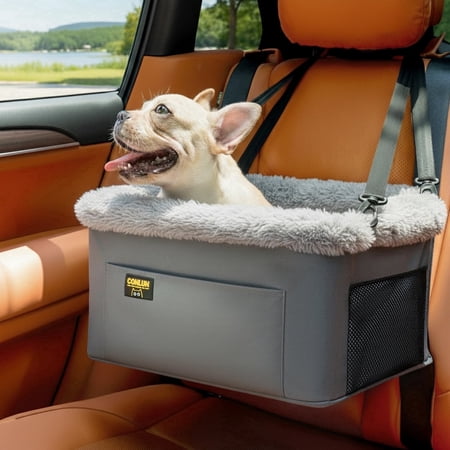 Conlun Dog Car Seat Booster for Small Pet Under 20lbs,Portable Travel Puppy Car Seat with Internal Steel Frame,Comfort Cushion & Storage Pockets,Adjustable Straps Fit Most Cars,Gray