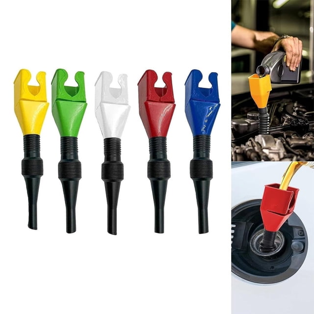 Embudo a presión para herramienta de drenaje Flexible, embudo de plástico a presión de aceite de drenaje Flexible, sin derrames, Universal, manos libres, para automoción, 5 uds.