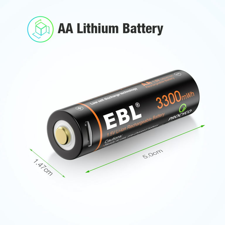 EBL 1.5V USB Rechargeable AA Lithium Battery 3300mwh Li-ion Batteries  +Cable Lot