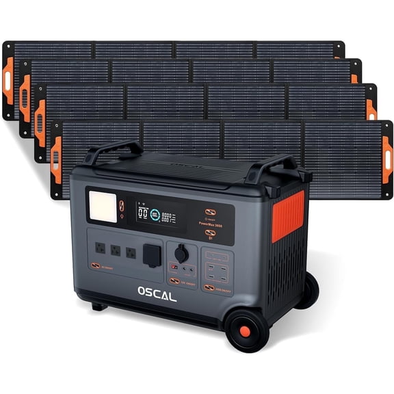 Oscal Portable Power Station with 4xPM200 Solar Panels,3600Wh (Surge 6000W) LiFePO4 Expandable Solar Generator for Home Use Emergency Outdoor Camping
