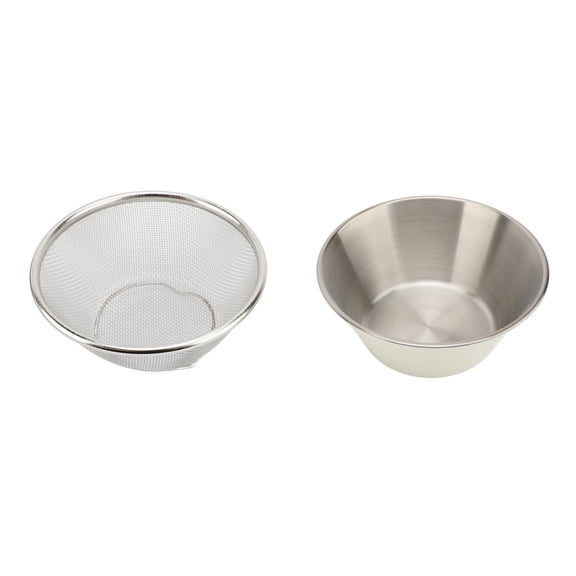 Myyaowl Stainless Steel Colander Mixing Bowl Set 2-Piece, Mini Rice Washer Berry Basket, Dishwasher Safe Kitchen Strainer for Fruits Veggies Rice