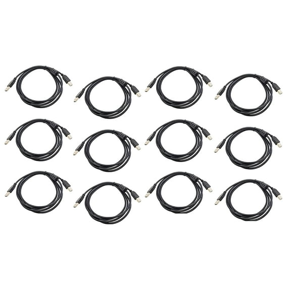 12 Pack 6 Feet USB 2.0 A Male to B Male 28/24AWG Cable, Black