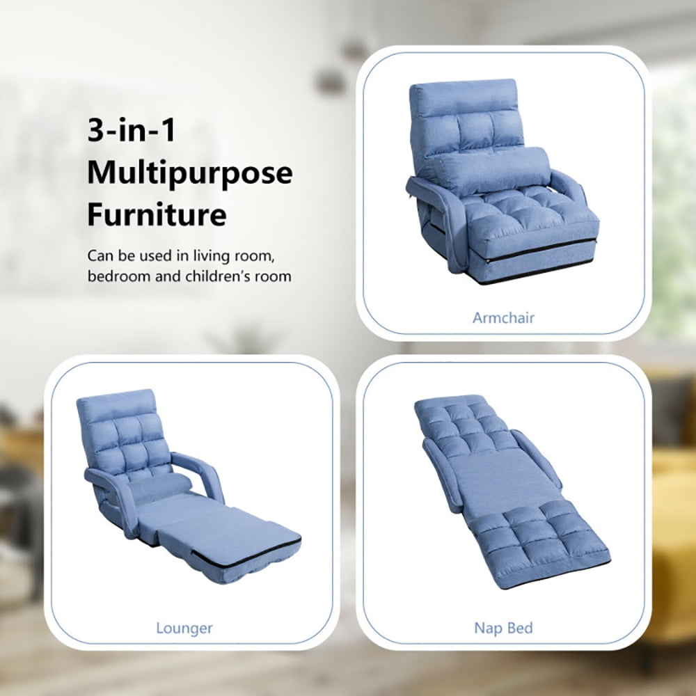 Finihen Folding Lazy Sofa Chair, Floor Chair, Folding Lazy Floor Chair Sofa with Armrests and Pillow, for Living Room, Bedroom, for Gaming, Reading, Blue Finihen Folding Lazy Sofa Chair, Floor Chair, Folding Lazy Floor Chair Sofa with Armrests and Pillow, for Living Room, Bedroom, for Gaming, Reading, Blue
