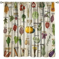 Vegetables Kitchen Curtains Vintage Botanical Kitchen Decor Rustic Fresh Tomato Carrot Farm Pumpkin Educational Learning Small Short Window Drapes Fabric 2 Panels
