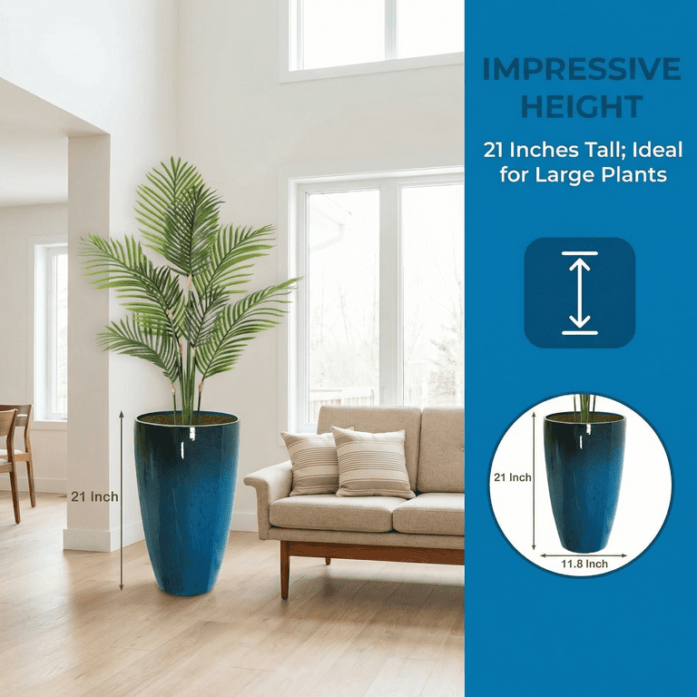 Bibana 21 inch Tall Round Planters, Blue, 2-Pack photo 8