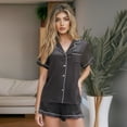 thumbnail image 4 of Family Matching Pajamas Contrast Trim Short Sleeve Lapel Tops and Shorts Set Family Satin Sleepwear, 4 of 7