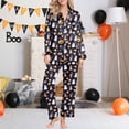 thumbnail image 5 of Womens Pajama Sets Halloween Satin Button Down Full Length Pant 2pc Nightwear Halloween Pajamas for Women Set Black XL, 5 of 5
