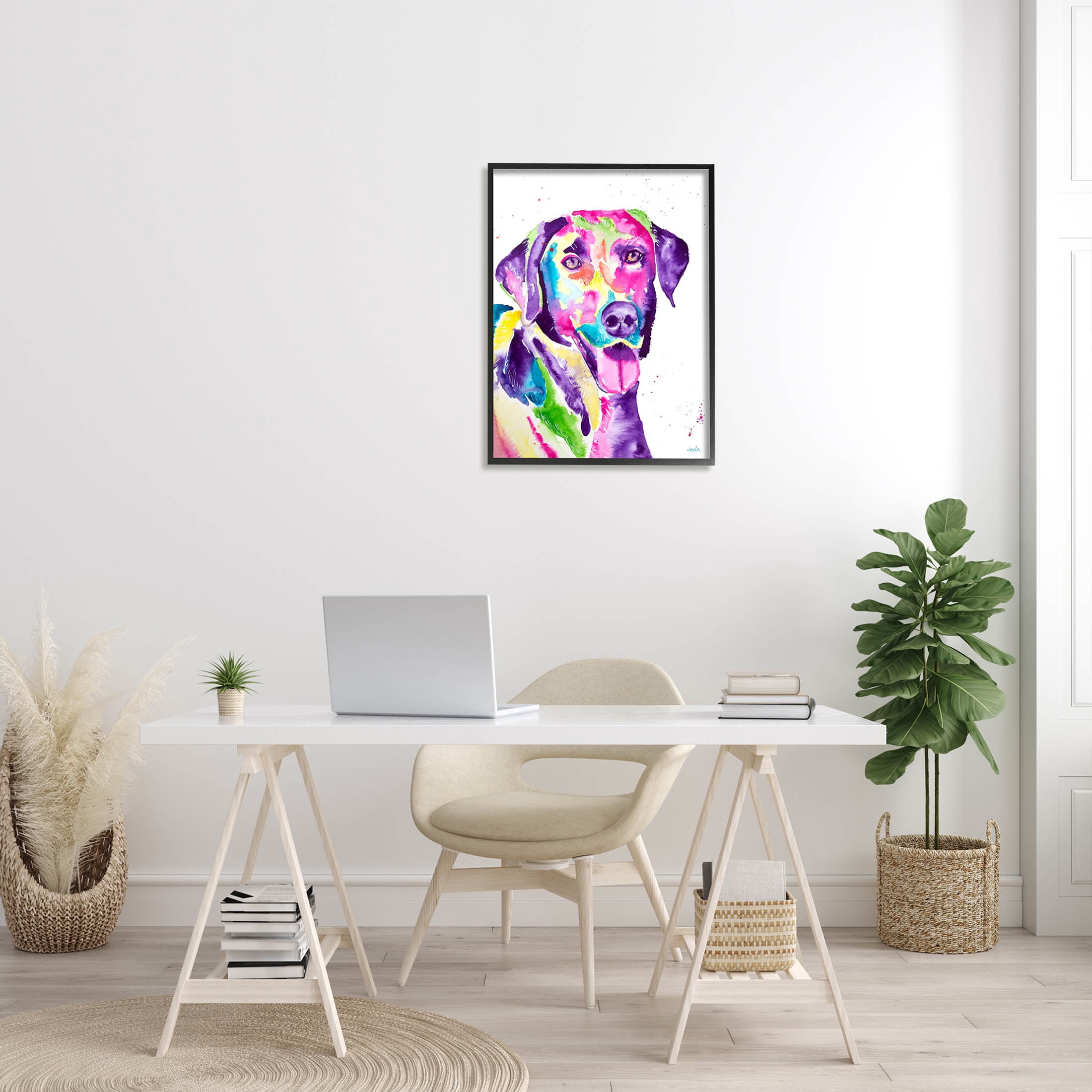 Purple Lab Dog Happy Retriever Animals & Insects Graphic Art Black Framed Art Print Wall Art