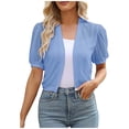 thumbnail image 3 of Women's Fashion Solid Color Puff Sleeve Short Top Transparent Cardigan Overlapping Small Shawl Summer Beach Cover Up | CSEONE,Light Blue XL, 3 of 9