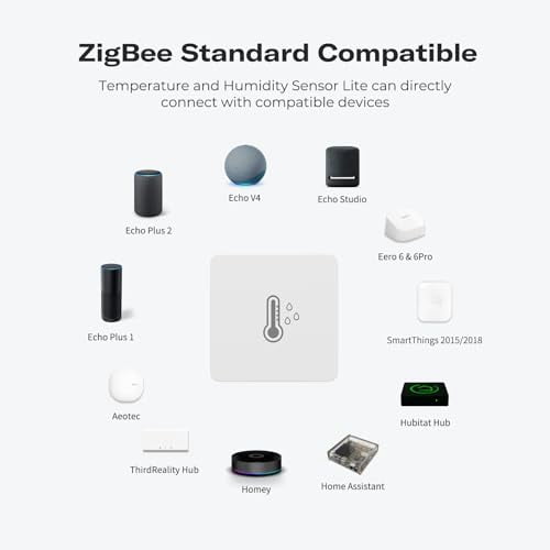 RibRave Zigbee Temperature and Humidity Sensor Lite,Smart Thermometer and Hygrometer, Hub Required,Compatible with Echo Devices with Zigbee Hub Built-in,Home Assistant,SmartThings,Homey,Hubitat