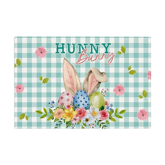 17.7x12 Inch Spring Easter Kitchen Rugs and Mats,Happy Easter Kitchen Decor Buffalo Plaid Bunny Egg Cross Flower Mat for Floor Spring Decorations for Home