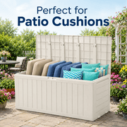 Seizeen Outdoor Storage Box, 75Gal Resin Deck Box for Cushions/Pool Accessories, Waterproof Patio Storage Bench for Indoor Garden Poolside, Max Weight Capacity 450lbs, Beige