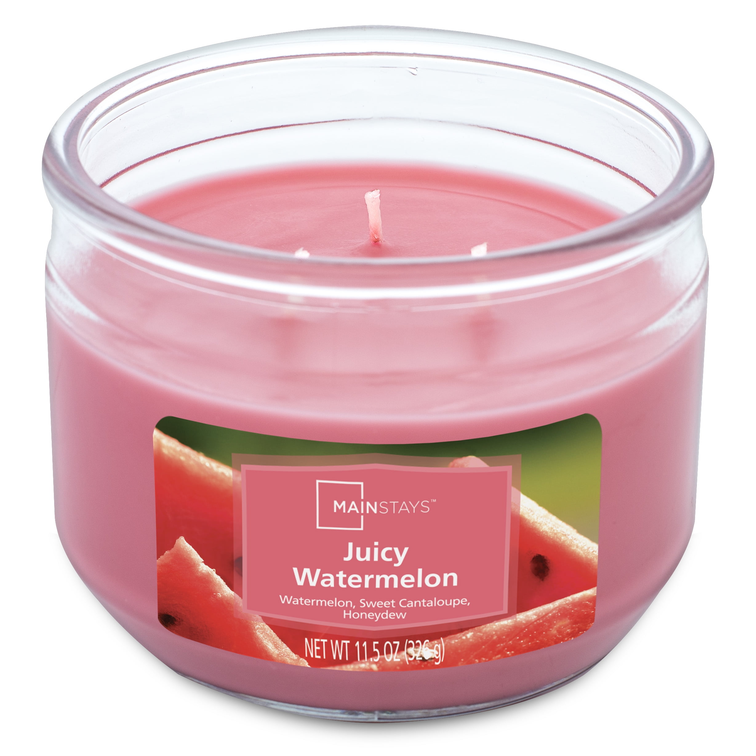 (3 pack) Mainstays Juicy Watermelon Scented 3-Wick Glass Jar Candle, 11.5 oz
