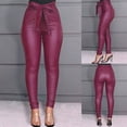 thumbnail image 2 of Aayomet Pantalon en Cuir Taille Haute pour Femmes, Décontracté, Extensible, Rouge m, 2 of 5