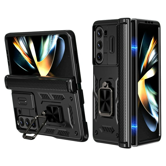 for Samsung Galaxy Z Fold 5 Case [Heavy Duty Protective][Camera Lens Cover][Hinge Protection][360°Ring Magnetic Kickstand] Rugged Shockproof 360 Full Protective Phone Cover,Black