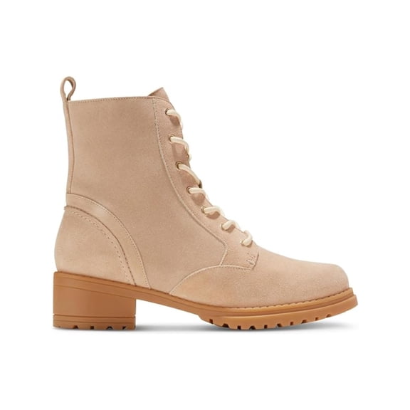 COLE HAAN Womens Beige Lace Up Padded Lug Sole Camea Round Toe Block Heel Zip-Up Suede Combat Boots 10 B