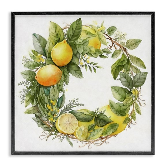 Stupell Industries French Country Citrus Lemons Greenery Wreath Black Framed Giclee Art, 17 x 17, by Ziwei Li