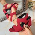 thumbnail image 5 of Wensltd Trendy Sandals for Women Fashionable Open Toe Suede Upper Chunky High Heel Sandals Soft Comfort Red, 5 of 9