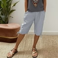 thumbnail image 2 of Women's Linen Pants with Pockets - Elastic Drawstring Leisure Five-Eighths Pants, 2 of 5