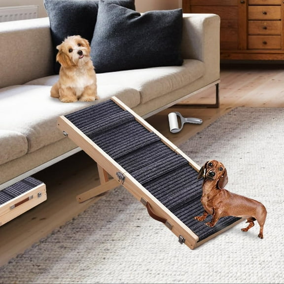 Adjustable Dog Ramp, Portable Folding Pet Ramp, 32" Long Wooden Pet Ramp for Bed with Non-Slip Traction Mat for Small Dogs, Dog Climbing Ladder for Sofa, Bed, Couch,Car