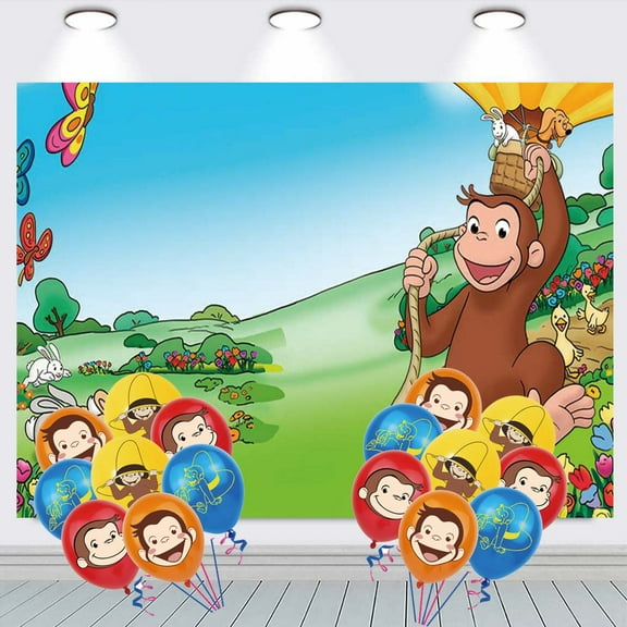 Curious George Birthday Balloons Party Supplies Banner Backdrop Background Taspestry Poster Wall Decor