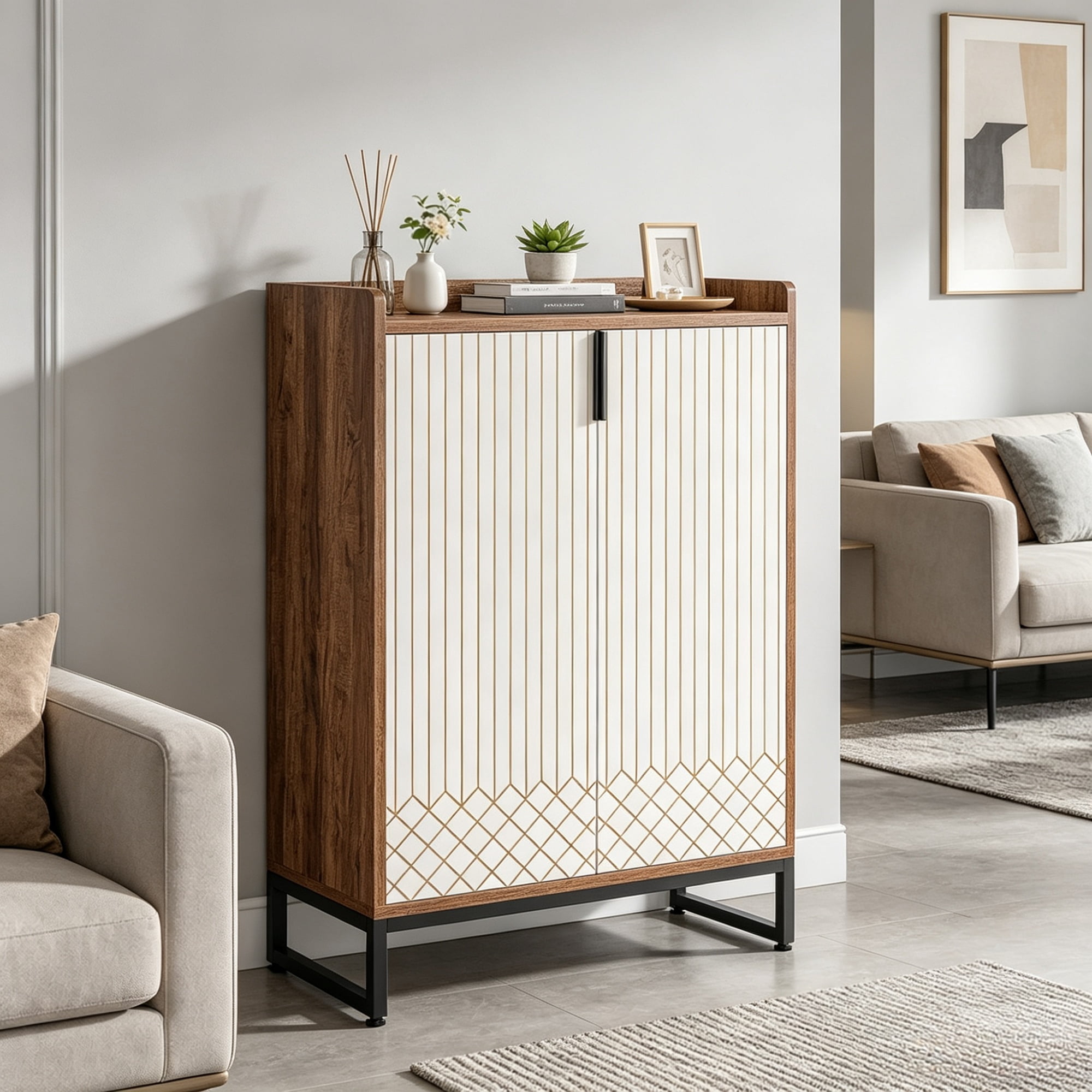 Modern Shoe Cabinet with Doors, 5-Tier Shoe Rack Organizer with Adjustable Shelves, Fits 15-20 Pairs