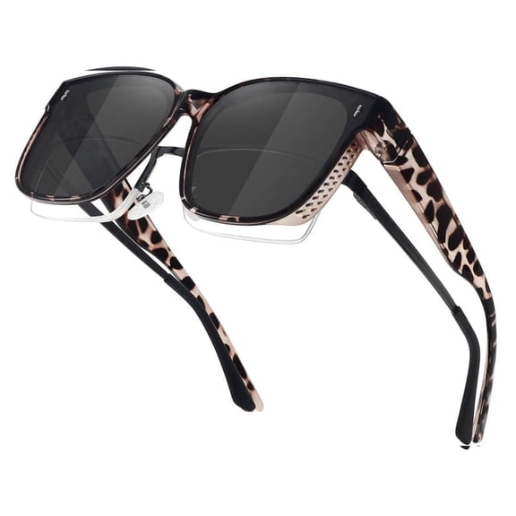 Women's Trendy Large Square Polarized Fit-over Sunglasses Leopard