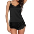 thumbnail image 1 of 2026 2pcs/set Women Satin Silk Pajamas Set Lace Trim V-neck Camisole Top Shorts Nightwear Sleepwear, 1 of 4