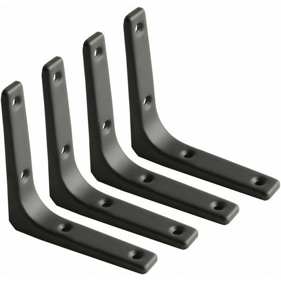 Soporte para estante de pared, soporte de metal negro mate, soporte de metal para estante para decoración de cocina, soporte resistente, 100 mm x 100 mm, 4 piezas, negro??Adélala