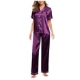 thumbnail image 5 of Purple Women Satin Pajamas, Polyester Women'S Pajamas, Short Sleeve Matching Pajamas for Couples, Plus Size Pajamas for Women, Womens Pajamas Set, Valentine's Day Sleepwear Plus Size Pajama Set, 5 of 7