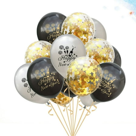 HONITANO 15Pcs Black Silver Gold Confetti Round Latex Balloons Party Decoration New Year Themed Printed