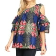 thumbnail image 4 of Sakkas Miranda Women's African Ankara Cold Shoulder Short Sleeve Flare Top Blouse - 38-Multi - One Size Regular, 4 of 5