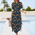 thumbnail image 4 of Marigolds and forget me nots on midnight blue Long Sleeved Shirt Dress long sleeve dresses summer dress woman trendy, 4 of 7
