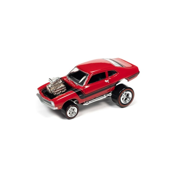 1972 Ford Maverick, Bright Red w/Black Stripe - Johnny Lightning JLSF023/48A - 1/64 Scale Diecast Model Car