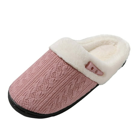 KELINFONG Womens Mens Knit Slippers Memory Foam Comfort Fuzzy Plush Lining Slip on House Shoes