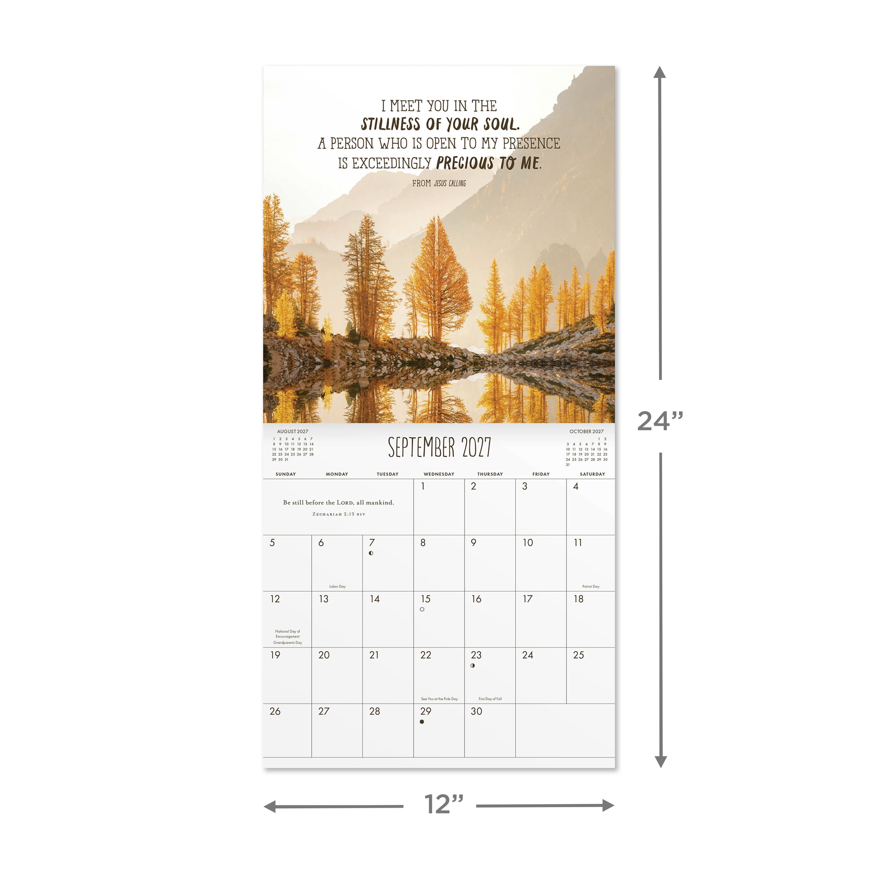2027 Jesus Calling Hanging Wall Calendar 12x12 January-December Gridded