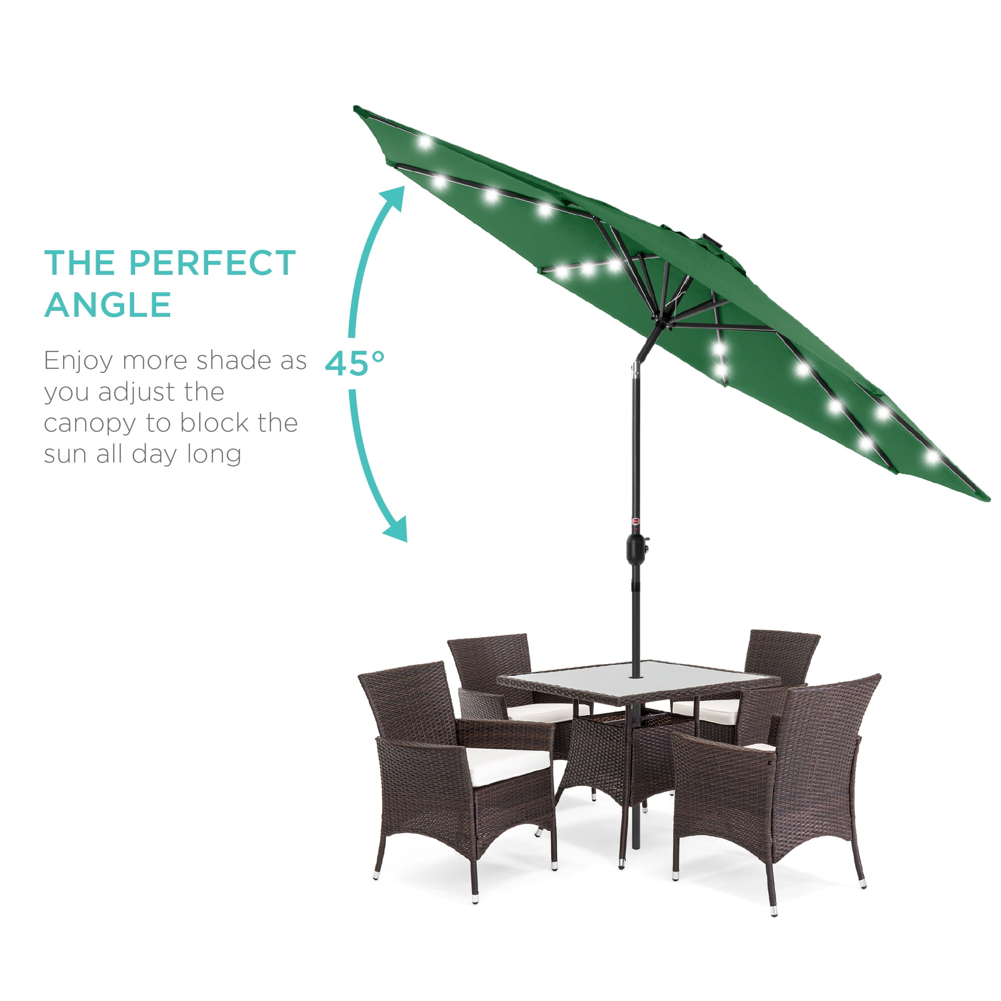 Fade-Resistant Fabric Black Best Choice Products 10ft Solar LED Lighted Patio Umbrella w//Tilt Adjustment