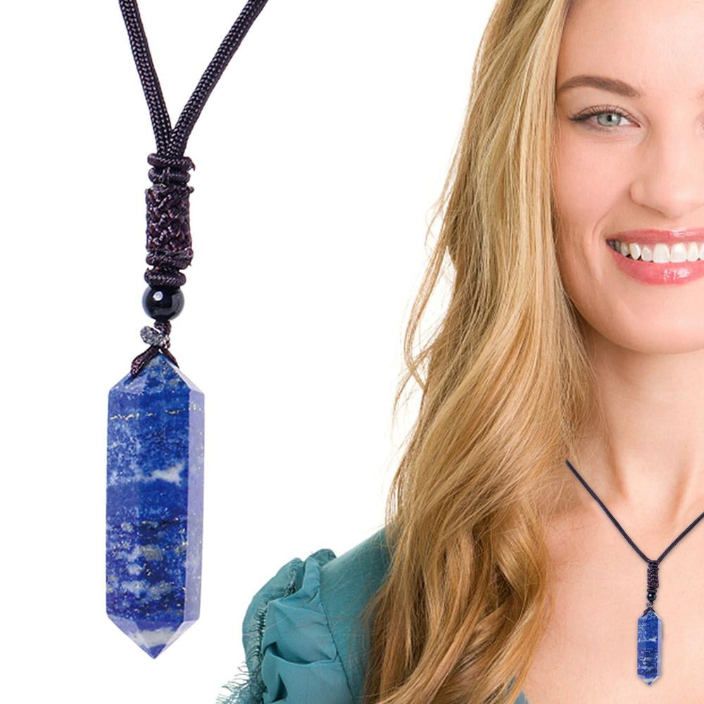 Alloy Long Water Drop Lapis Lazuli Pendant Necklace Gemstone - Temu