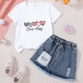 thumbnail image 3 of Girls' 2 Piece Summer Outfit Toddler 2T-7T Short Sleeve Bow Print Tshirt Tee + Denim Skirt Set Casual Clothes Kaprioy Toddler Girl Clothes, 3 of 4