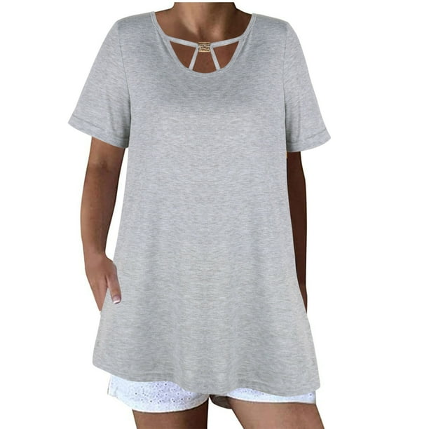 Blusas superiores sueltas de manga corta con cuello redondo y moda sexy informal para mujer Pompotops hfajkhk137673