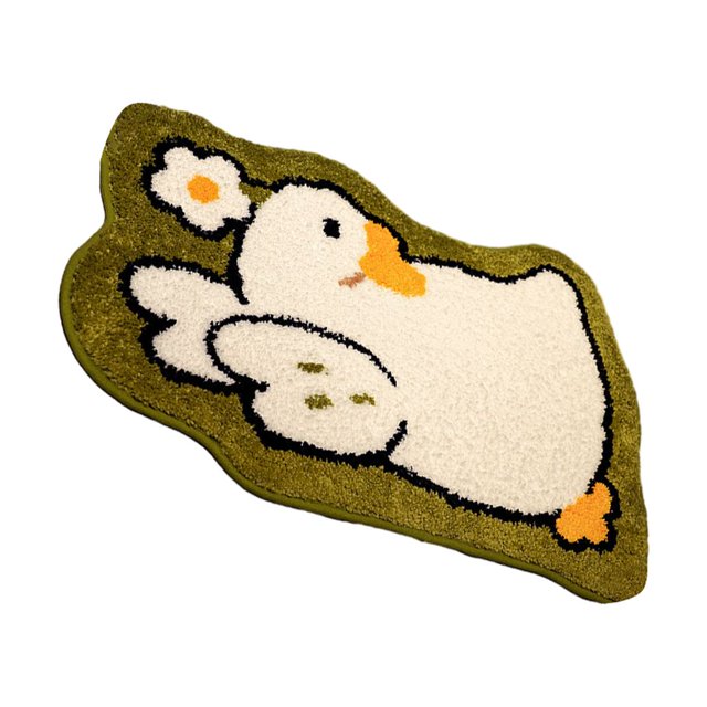 Wosthever Estera de baño antideslizante de nailon universal y fácil de limpiar, estera de microfibra de felpa linda Decoración del hogar Ganso de flor blanca 65*45cm