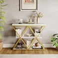thumbnail image 2 of GloryStar Industrial Hallway Table, Rustic Vintage 3-Tier Console with Double X Metal Frame and Two Storage Shelves, 2 of 8