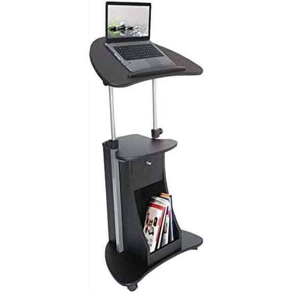 Sit-to-Stand Mobile Medical Laptop Computer Cart, Black, Adjustable Height, B005
