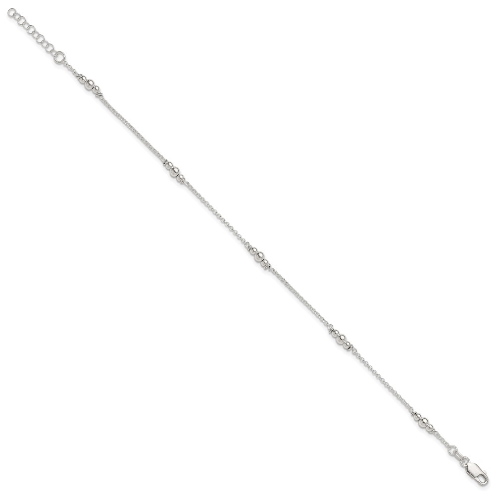 Sterling Silver Polished Bead 10in Plus 1in ext. Anklet