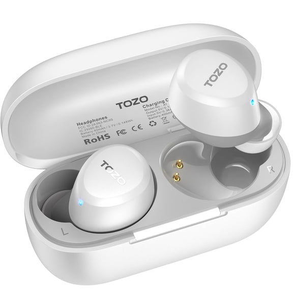 TOZO A1 Mini Earbuds Wireless Bluetooth Headphones, 32H, AI Noise Cancelling Mic, Stereo Bass, Clear Calls, Lightweight IPX5 Waterproof, App 32EQ, White