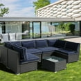 thumbnail image 3 of FKSLIFE Patio Furniture 14-Piece PP Cotton Outdoor Sectional with Cushions, Blue& White, 3 of 8