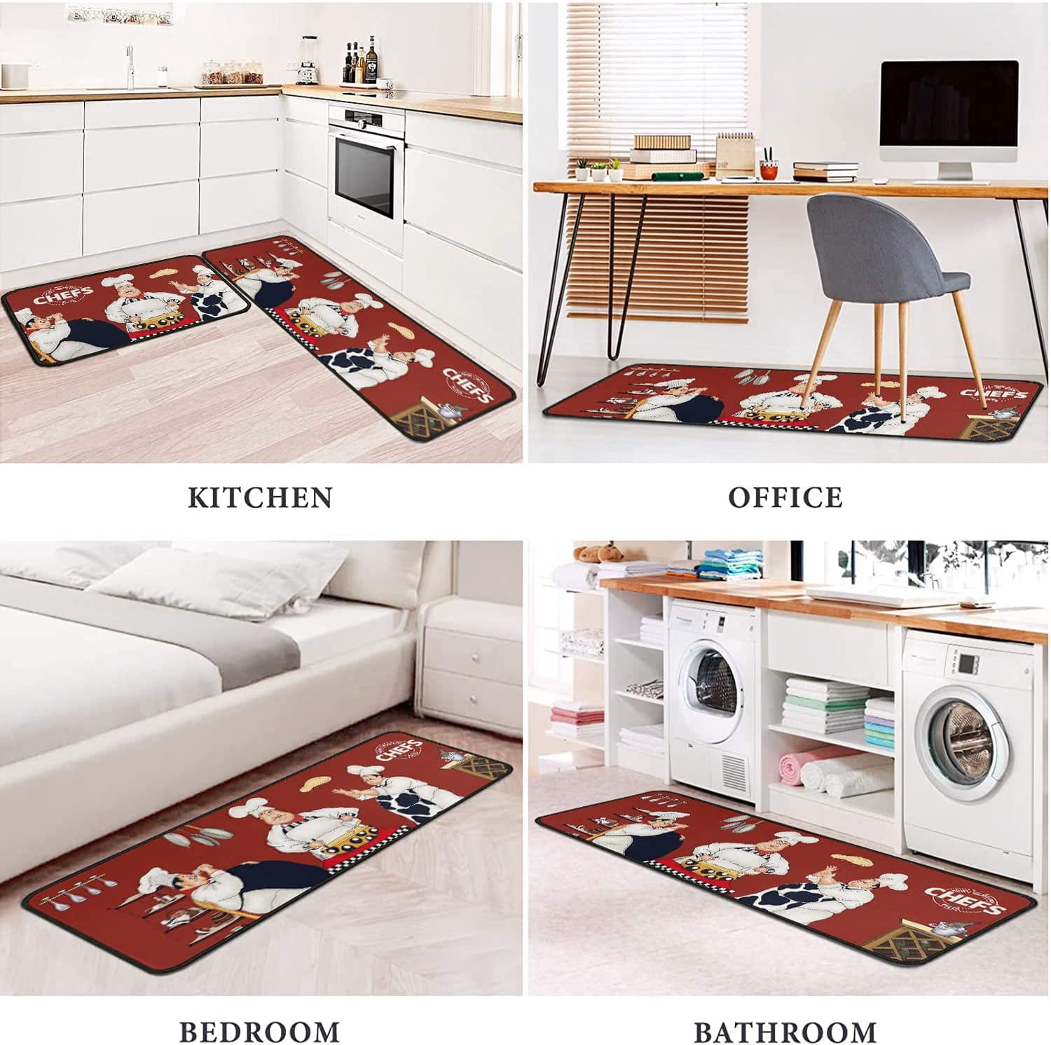 Black Kitchen Rugs and Mats Sets of 2, Funny Kitchen Decoration Rubber Backing Non-Slip Absorbent Mats for Sink Waterproof Runner Rug for Laundry Room 17x30+17x48inch
