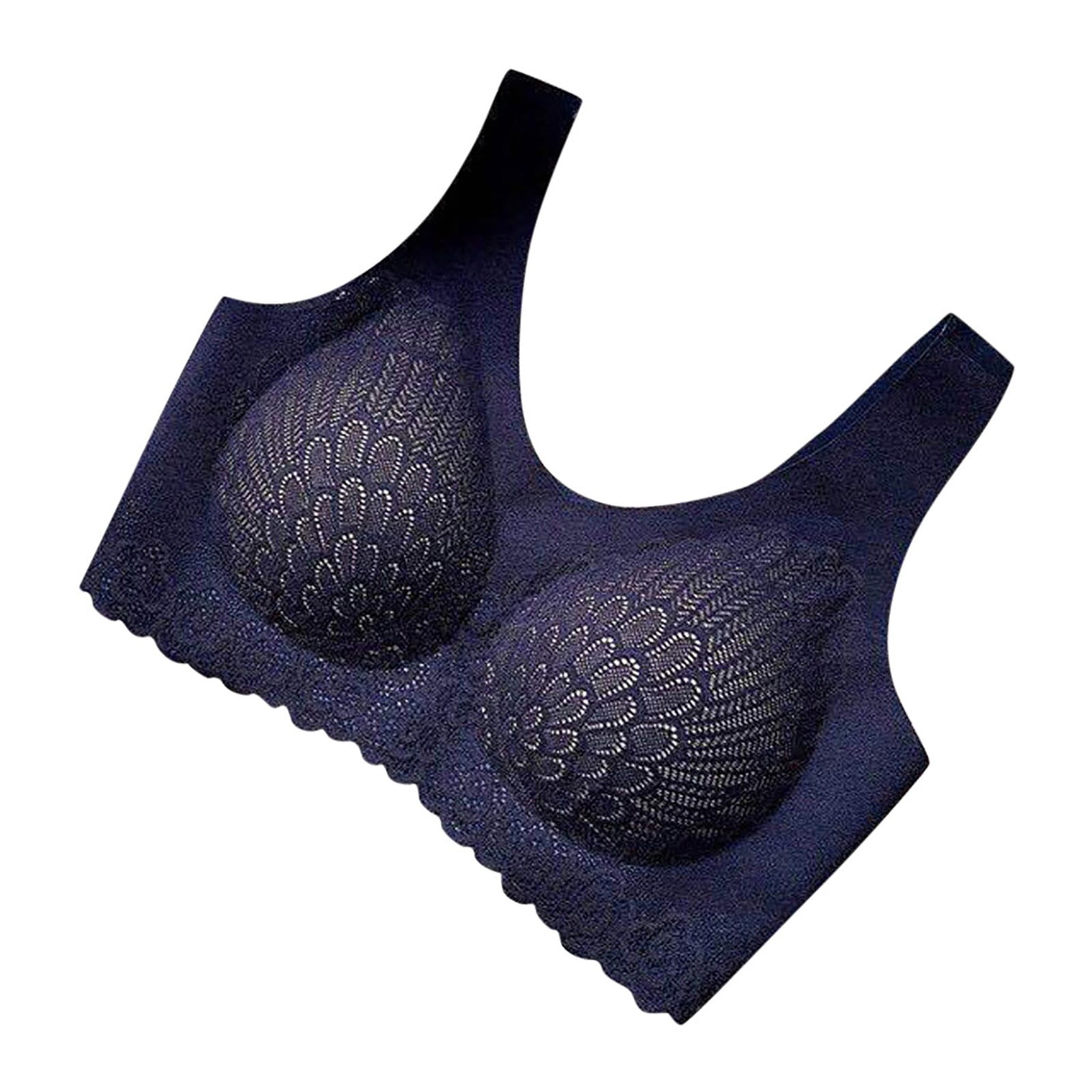 Huachen Women's Fashion Casual Solid Color Shoulder Underwear Nipple  Comfortable Bra, Light Blue/XL 
